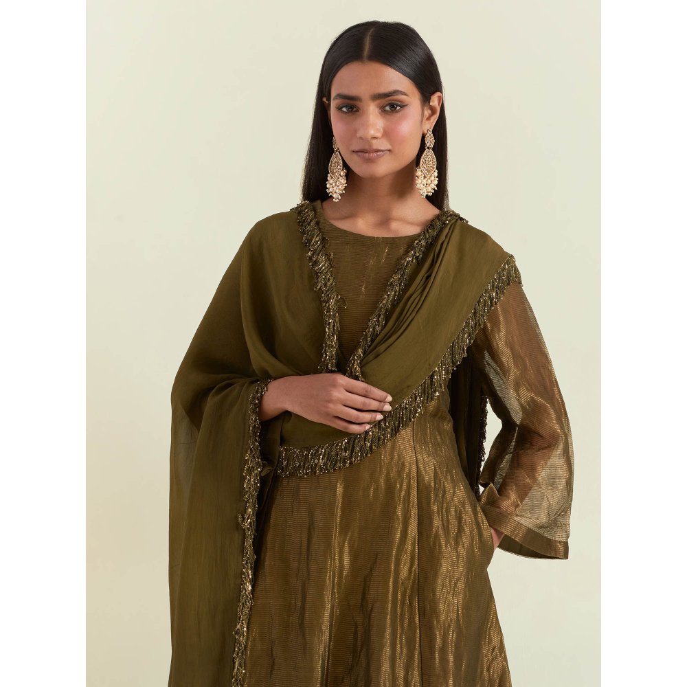 Ikshita Choudhary Olive Green Kurta with Pant and Dupatta (Set of 3)