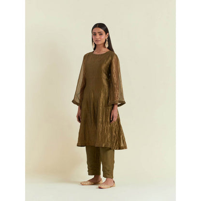 Ikshita Choudhary Olive Green Kurta with Pant and Dupatta (Set of 3)