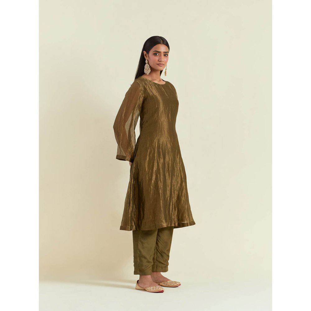 Ikshita Choudhary Olive Green Kurta with Pant and Dupatta (Set of 3)