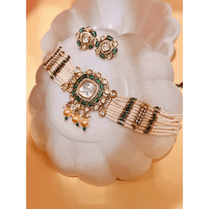 ILLUMINATE JEWELLERY Pearl Emerald Choker with Earrings