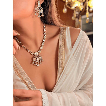 ILLUMINATE JEWELLERY Moissanite Moon Necklace with Earrings