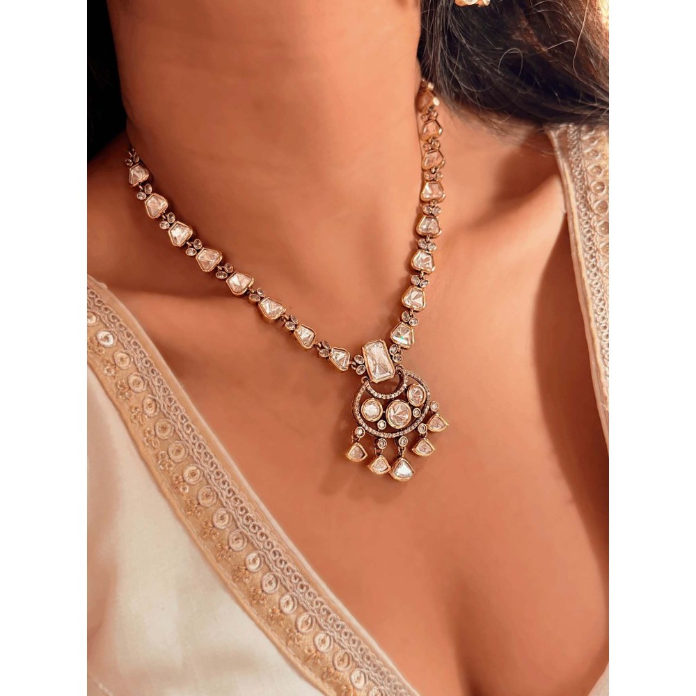 ILLUMINATE JEWELLERY Moissanite Moon Necklace with Earrings