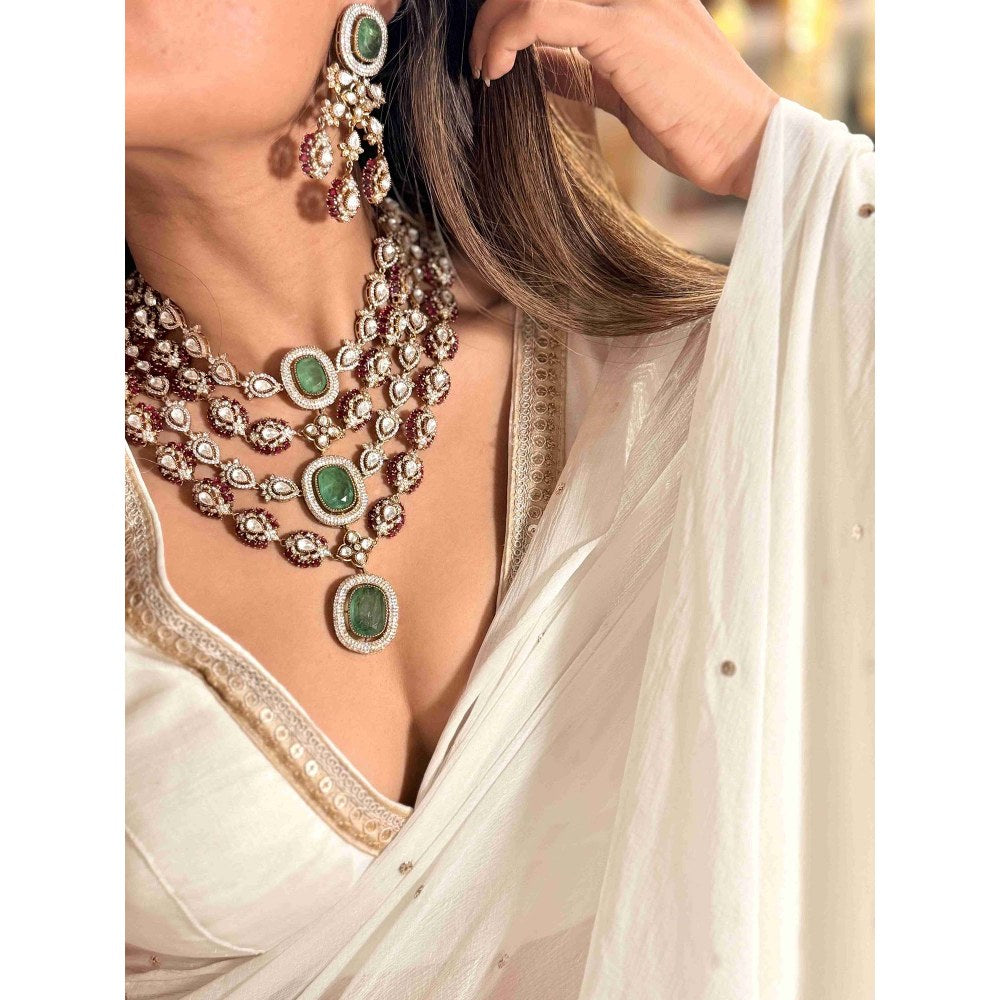 ILLUMINATE JEWELLERY Ridhima Multicolor Necklace with Earrings