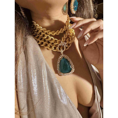 ILLUMINATE JEWELLERY Solaria Green Necklace with Earrings