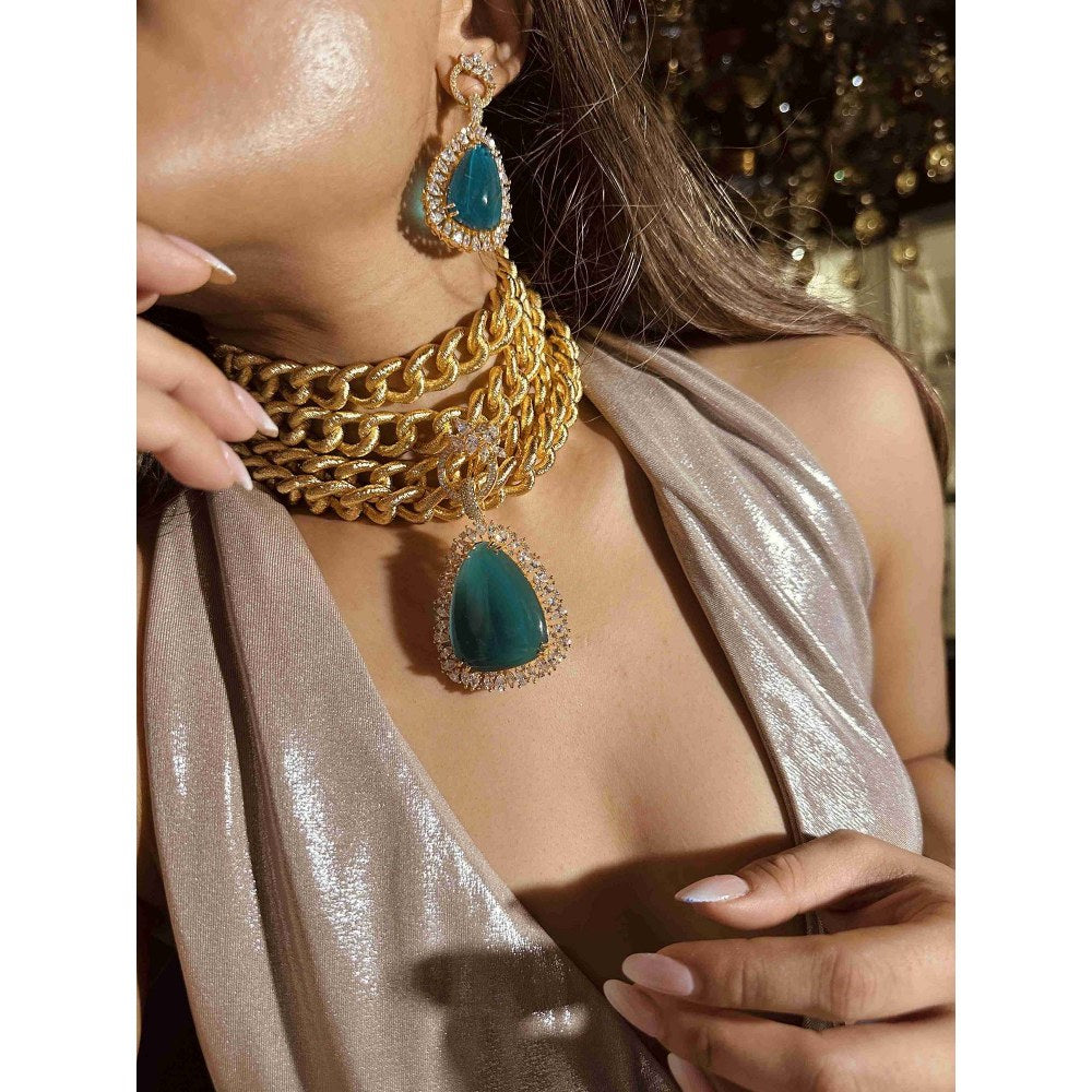 ILLUMINATE JEWELLERY Solaria Green Necklace with Earrings