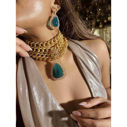 ILLUMINATE JEWELLERY Solaria Green Necklace with Earrings
