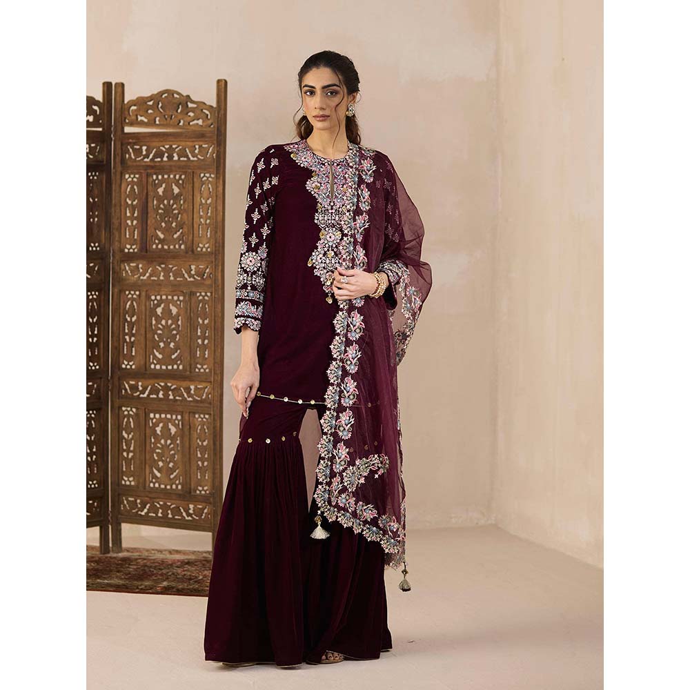 Inej Maroon Embroidery Dupatta