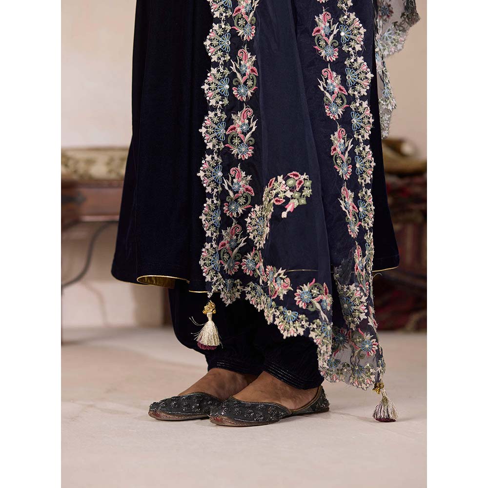 Inej Navy Blue Embroidery Dupatta