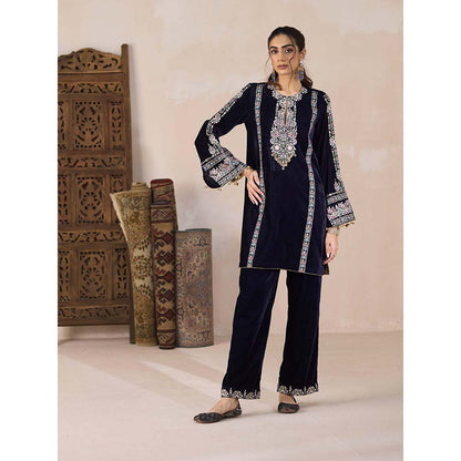 Inej Navy Blue Kashmiri Kurti with Pant (Set of 2)