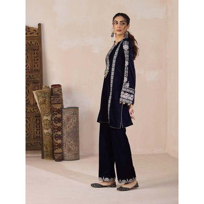 Inej Navy Blue Kashmiri Kurti with Pant (Set of 2)