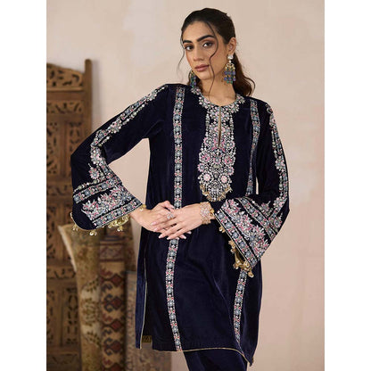 Inej Navy Blue Kashmiri Kurti with Pant (Set of 2)