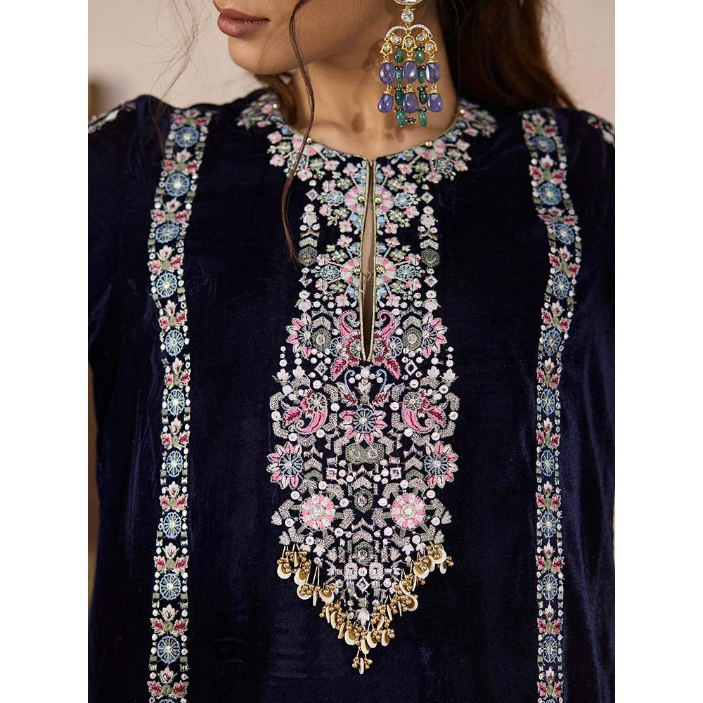 Inej Navy Blue Kashmiri Kurti with Pant (Set of 2)