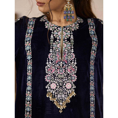 Inej Navy Blue Kashmiri Kurti with Pant (Set of 2)