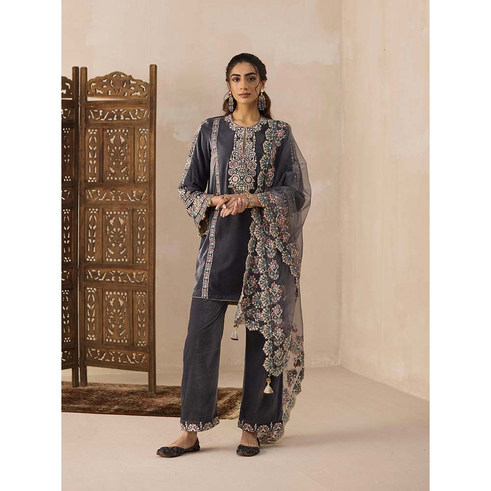 Inej Grey Kashmiri Kurti with Pant (Set of 2)