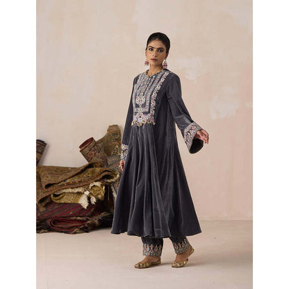Inej Grey Kali Anarkali Kurta with Salwar (Set of 2)