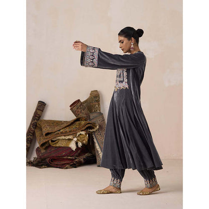Inej Grey Kali Anarkali Kurta with Salwar (Set of 2)