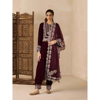 Inej Maroon Kali Anarkali Kurta with Salwar (Set of 2)