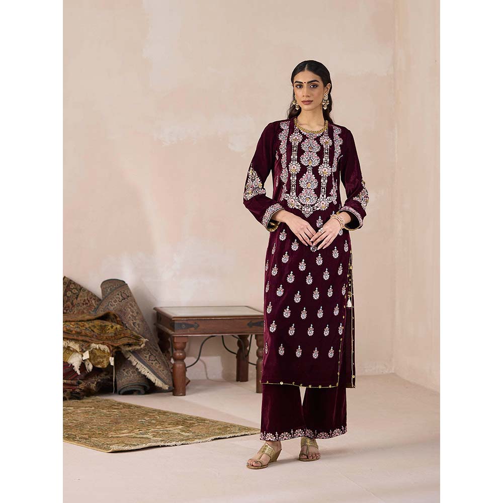 Inej Maroon Straight Kurta with Pant (Set of 2)
