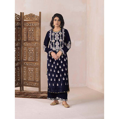 Inej Navy Blue Straight Kurta with Pant (Set of 2)