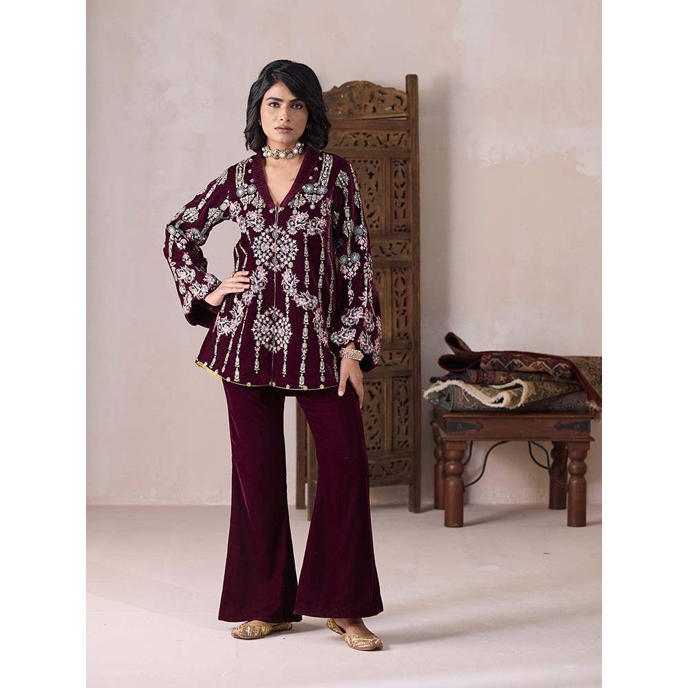 Inej Maroon Inej Kurti with Pant Co-Ord (Set of 2)
