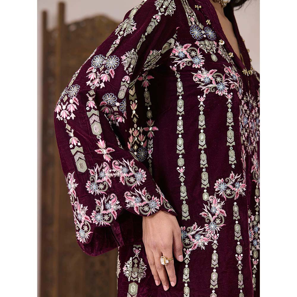 Inej Maroon Inej Kurti with Pant Co-Ord (Set of 2)