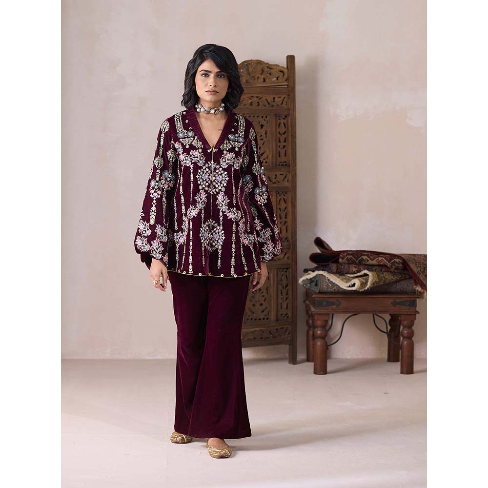 Inej Maroon Inej Kurti with Pant Co-Ord (Set of 2)