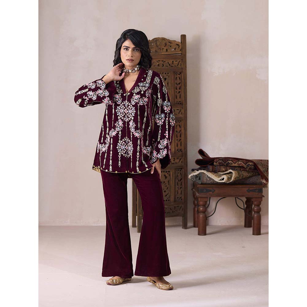 Inej Maroon Inej Kurti with Pant Co-Ord (Set of 2)