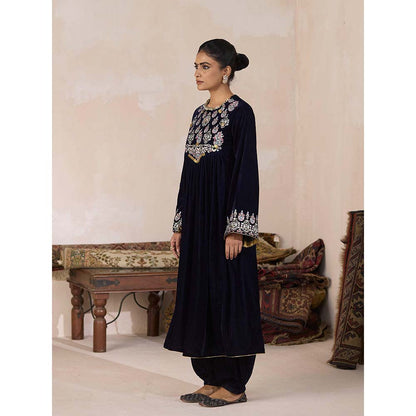 Inej Navy Blue Front Gather Kurta with Pant (Set of 2)