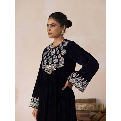 Inej Navy Blue Front Gather Kurta with Pant (Set of 2)