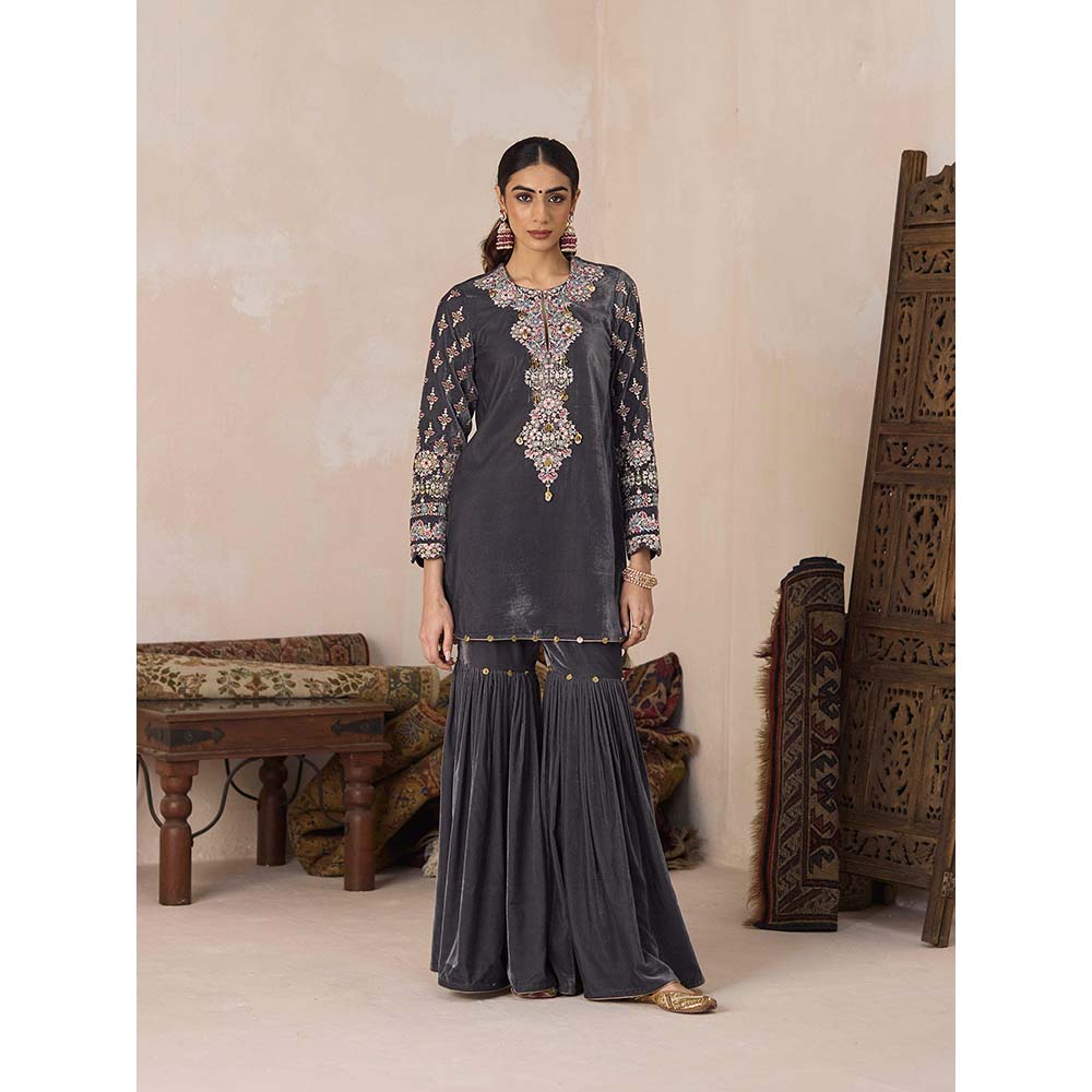 Inej Grey Short Kurti with Sharara (Set of 2)