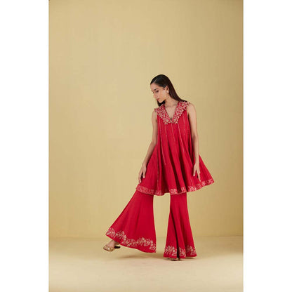 Inej Short Kali Red Kurta with Sharara (Set of 2)