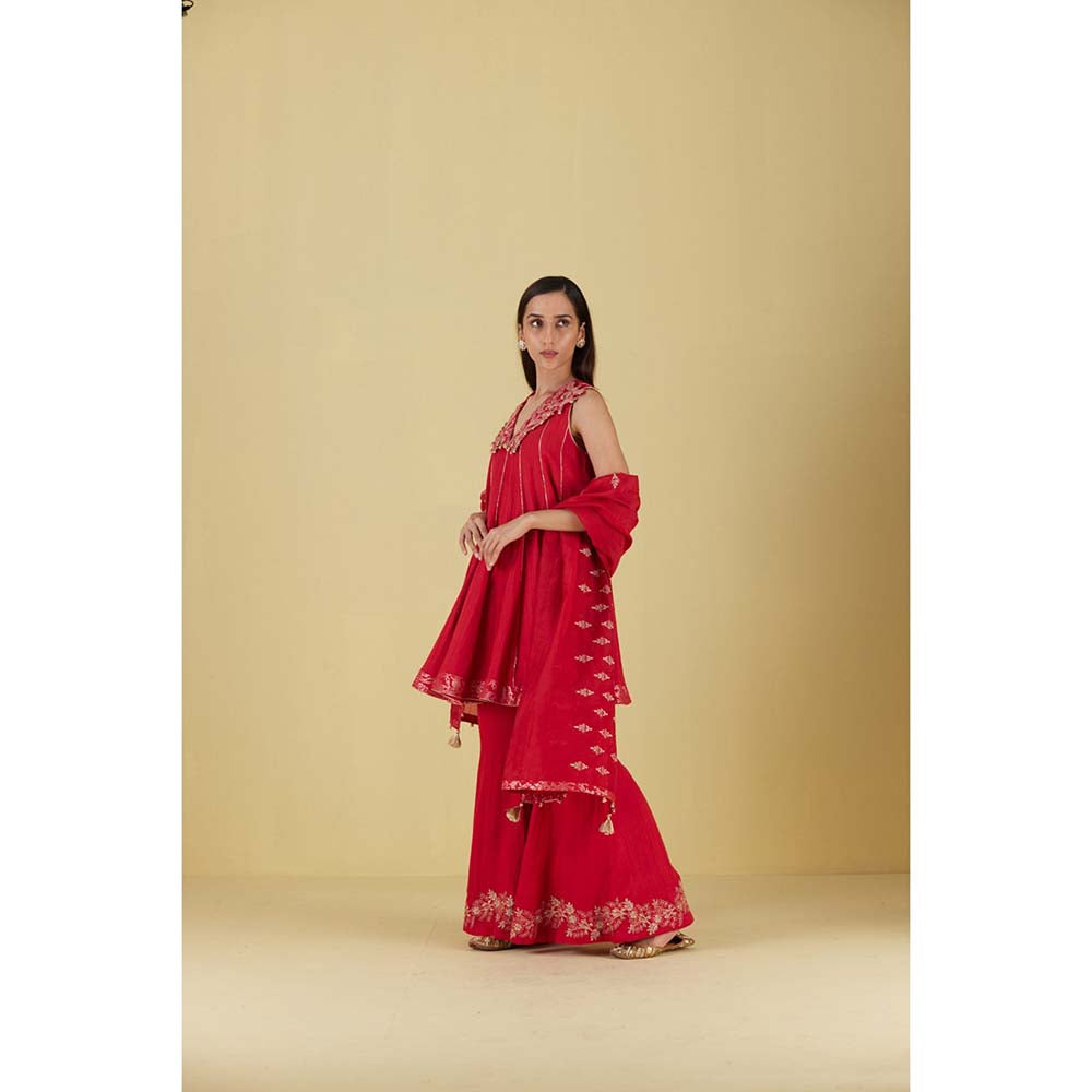 Inej Short Kali Red Kurta with Sharara (Set of 2)