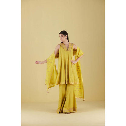 Inej Short Kali Corn Yellow Kurta with Sharara (Set of 2)