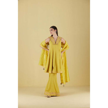 Inej Short Kali Corn Yellow Kurta with Sharara (Set of 2)