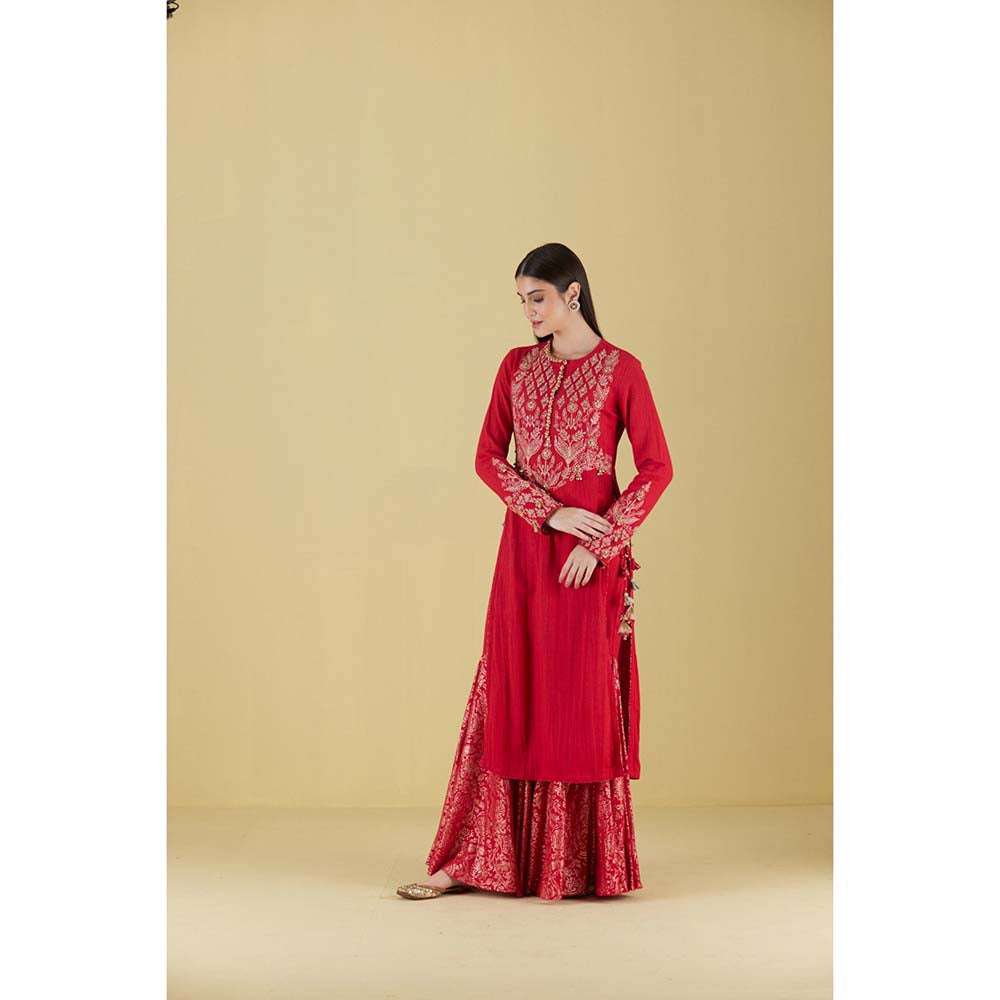 Inej Kurta Straight Red with Pant (Set of 2)