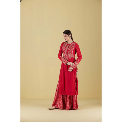 Inej Kurta Straight Red with Pant (Set of 2)