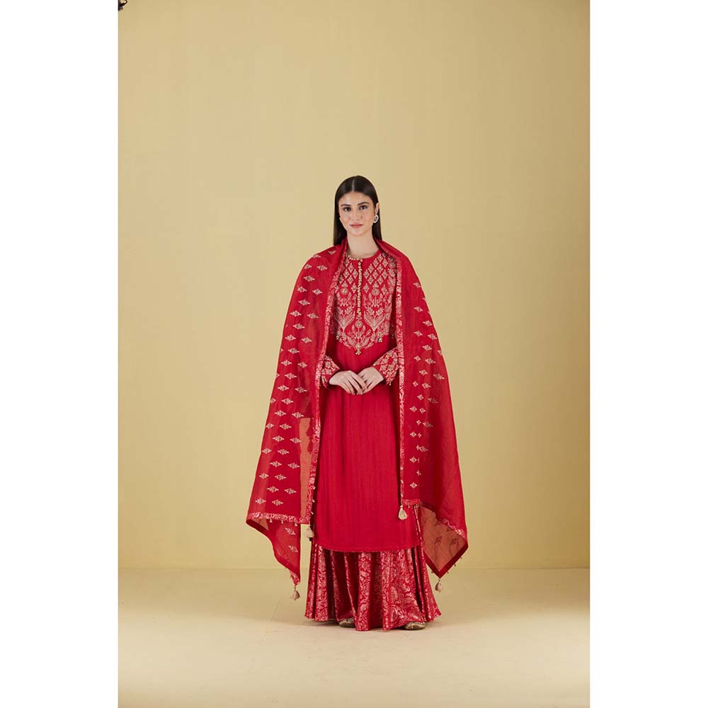 Inej Kurta Straight Red with Pant (Set of 2)