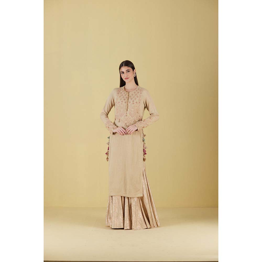Inej Kurta Straight Beige with Pant (Set of 2)