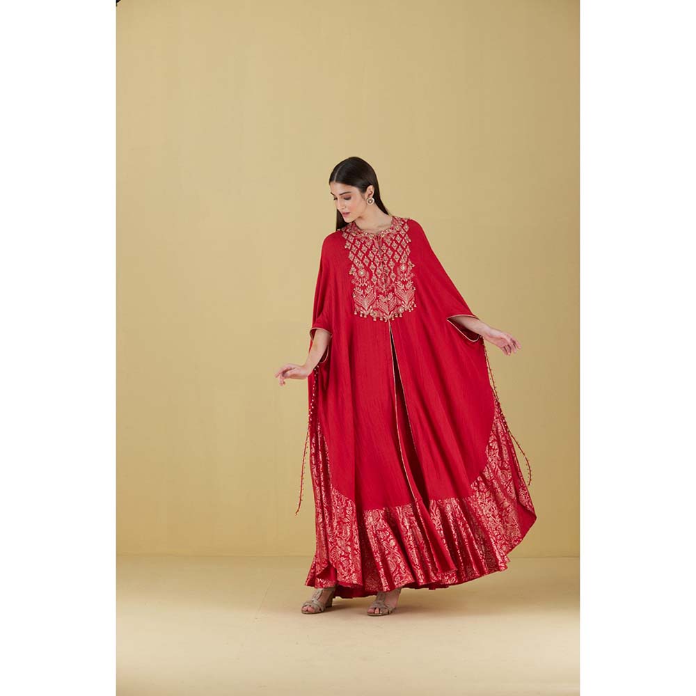 Inej Kurta Cape Red with Pant (Set of 2)
