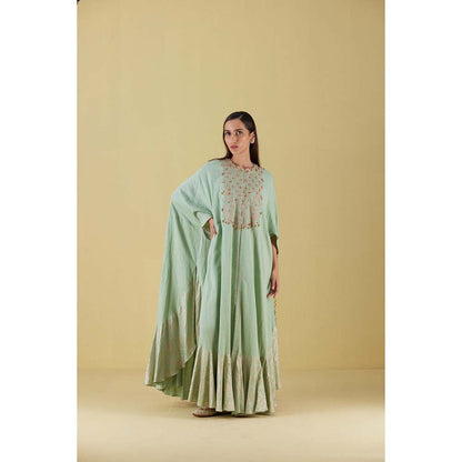 Inej Kurta Cape Sea Green Mint with Pant (Set of 2)