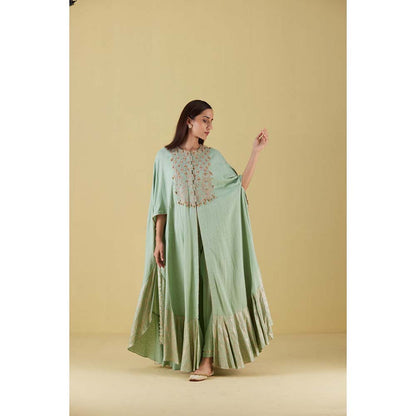 Inej Kurta Cape Sea Green Mint with Pant (Set of 2)