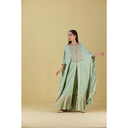 Inej Kurta Cape Sea Green Mint with Pant (Set of 2)