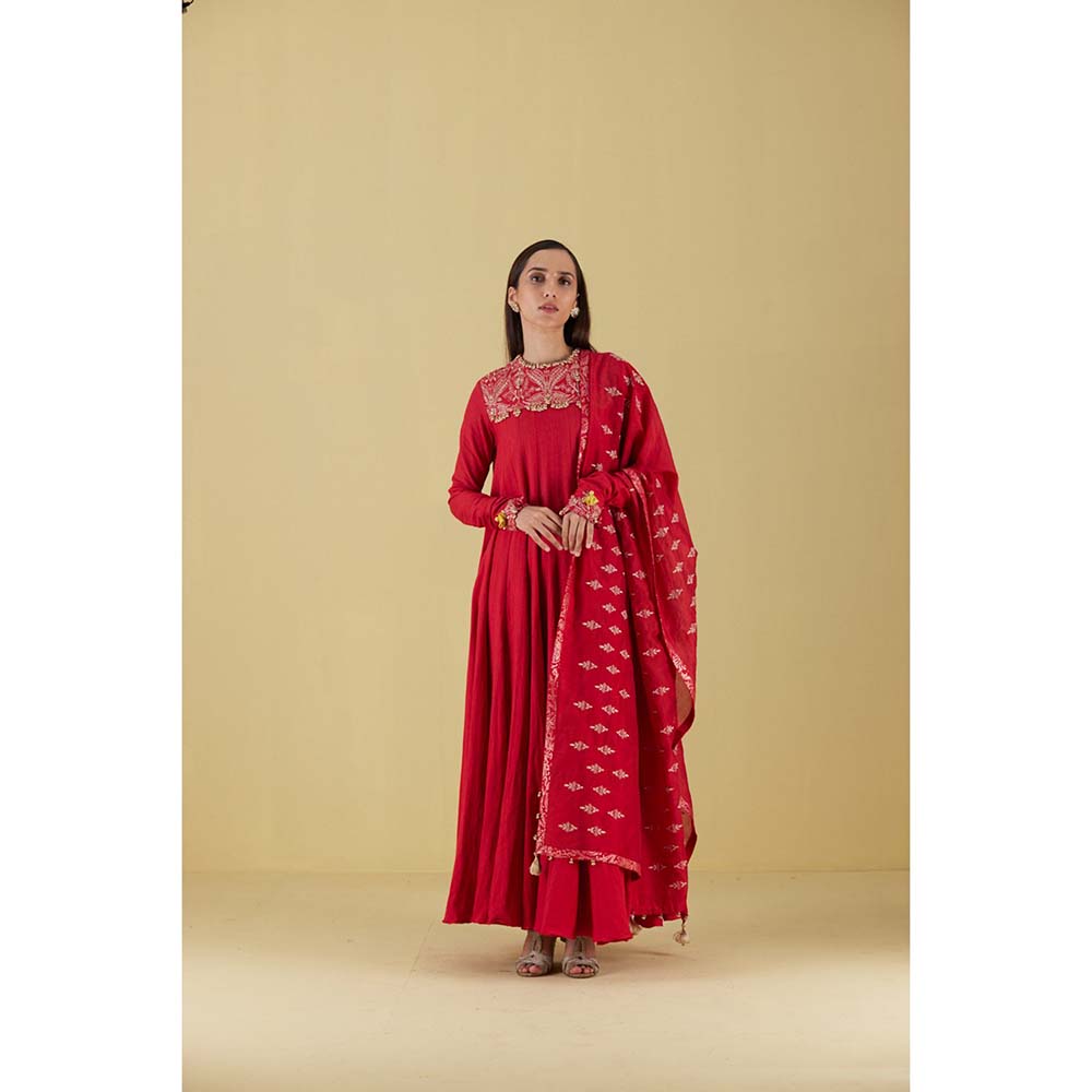 Inej Kurta Long Kali Red with Pant (Set of 2)