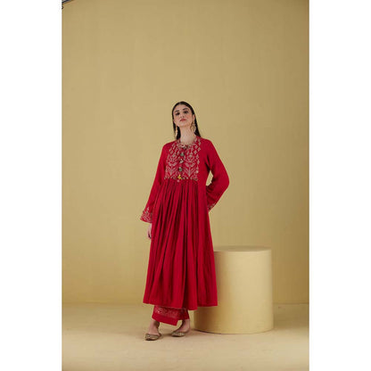 Inej Front Gather Red Kurta with Palazzo (Set of 2)