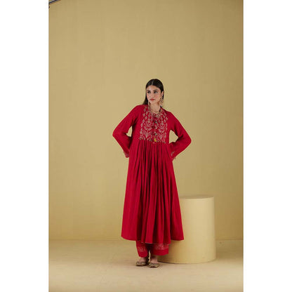 Inej Front Gather Red Kurta with Palazzo (Set of 2)