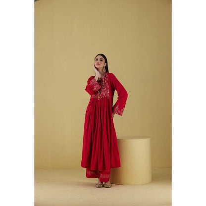 Inej Front Gather Red Kurta with Palazzo (Set of 2)