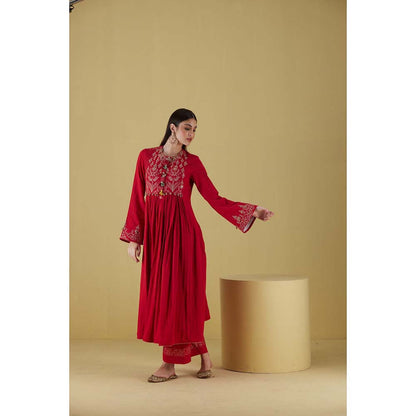 Inej Front Gather Red Kurta with Palazzo (Set of 2)