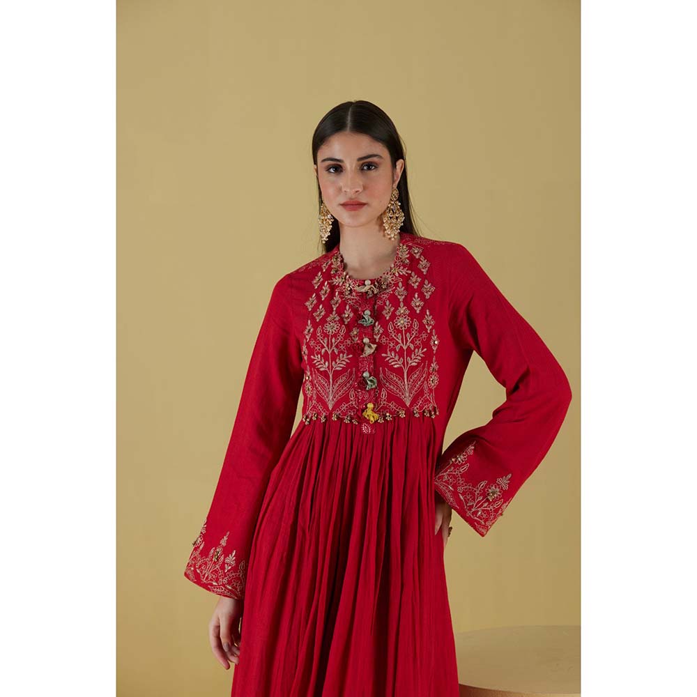 Inej Front Gather Red Kurta with Palazzo (Set of 2)
