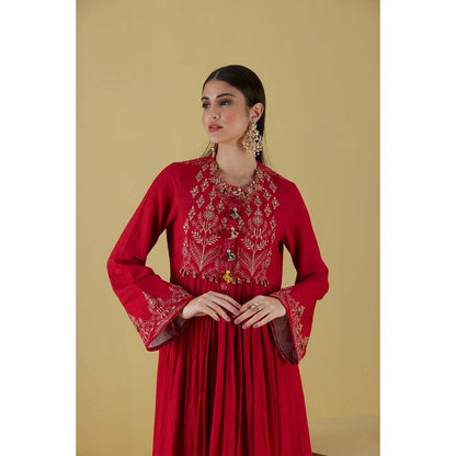 Inej Front Gather Red Kurta with Palazzo (Set of 2)