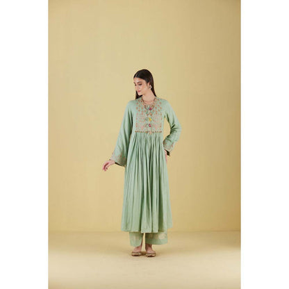Inej Front Gather Sea Green Mint Kurta with Palazzo (Set of 2)